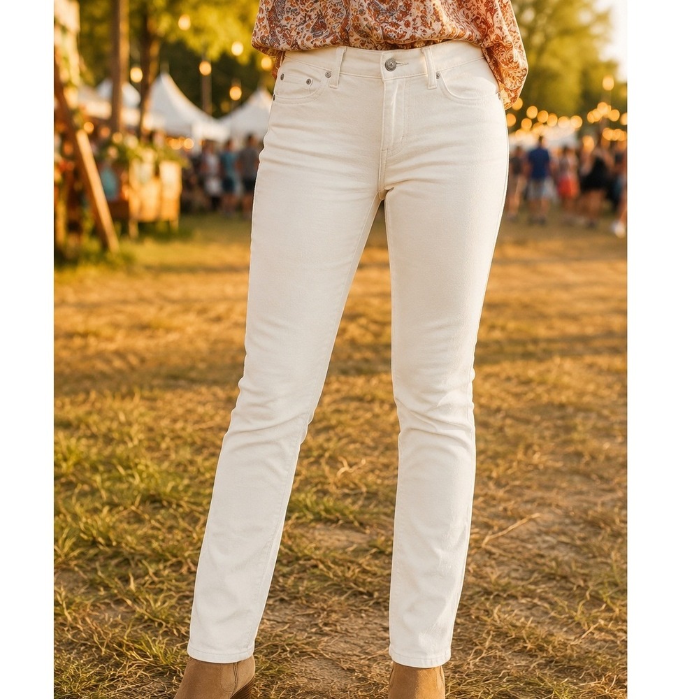 Gap 1969 Real Straight Jeans Womens 28R Cream Off White Stretch Denim Pants Fall